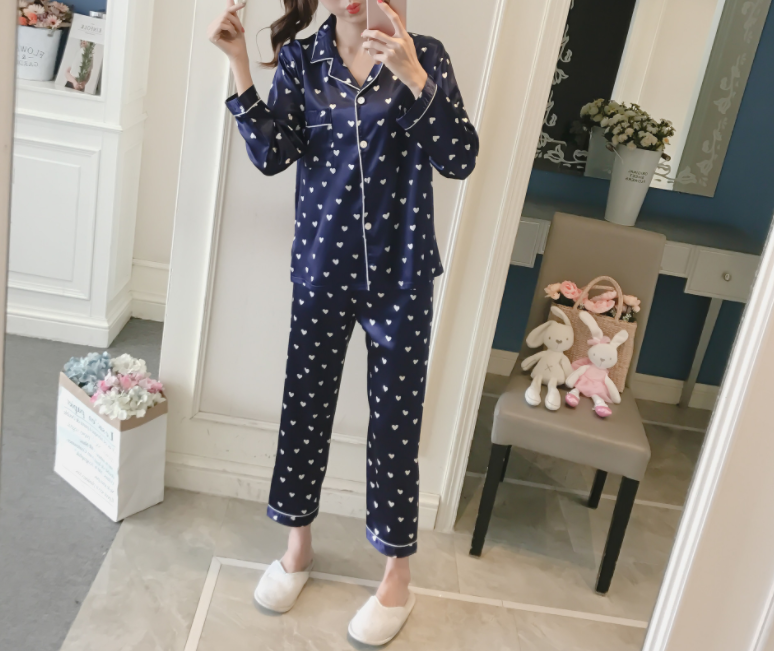 New Heart Pinto long sleeved pajamas Pajamas Navy 