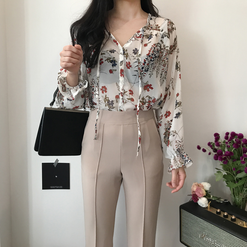 NEW FASHION LADY GIRL Blouse V-neck Flower Chiffon