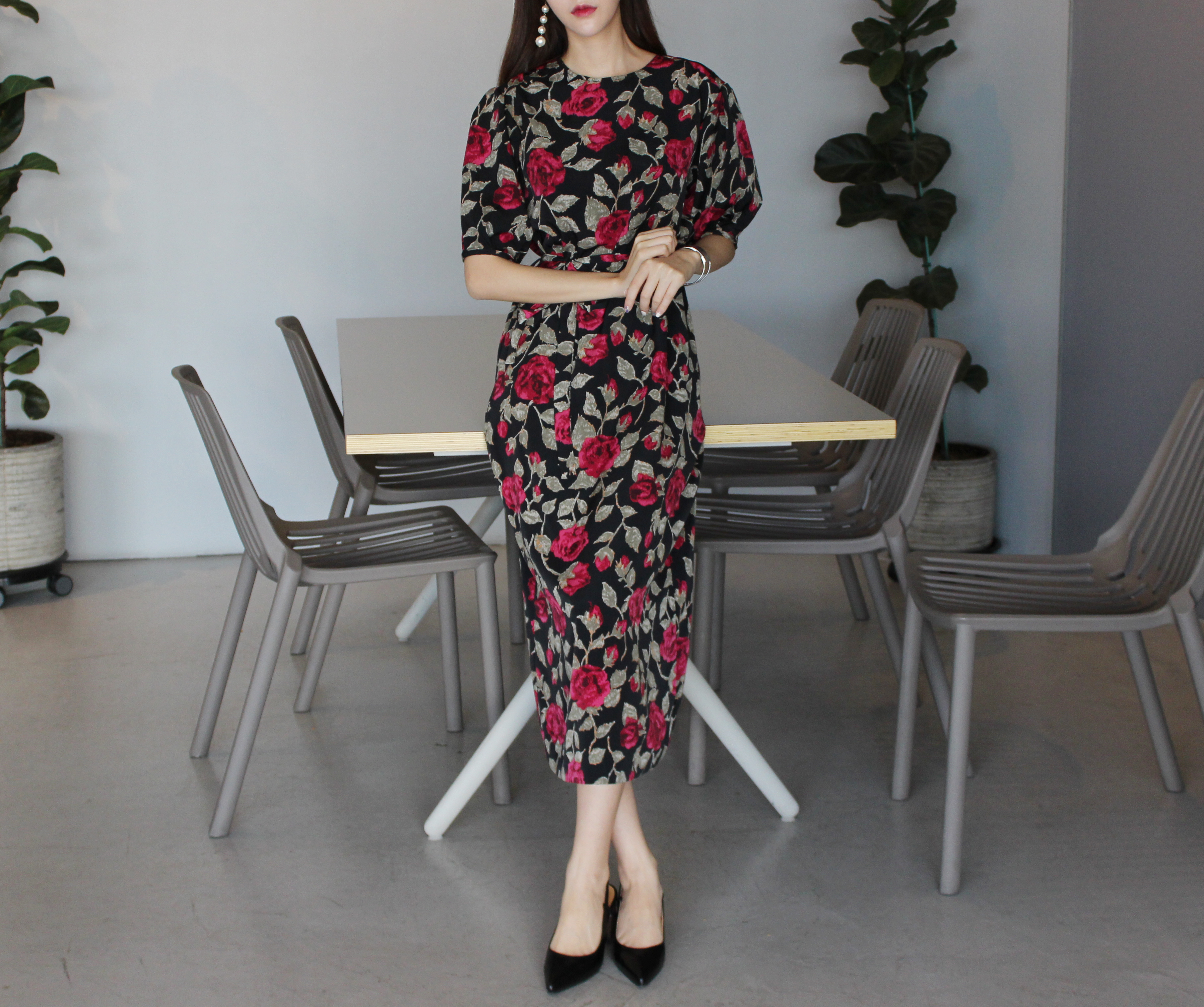 New Women's Dress Elegant H-line Autumn Flower 