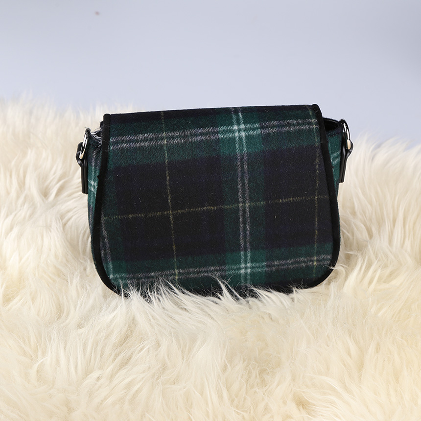 New Women Wool Check Fabric Mini Shoulder Cross Ba