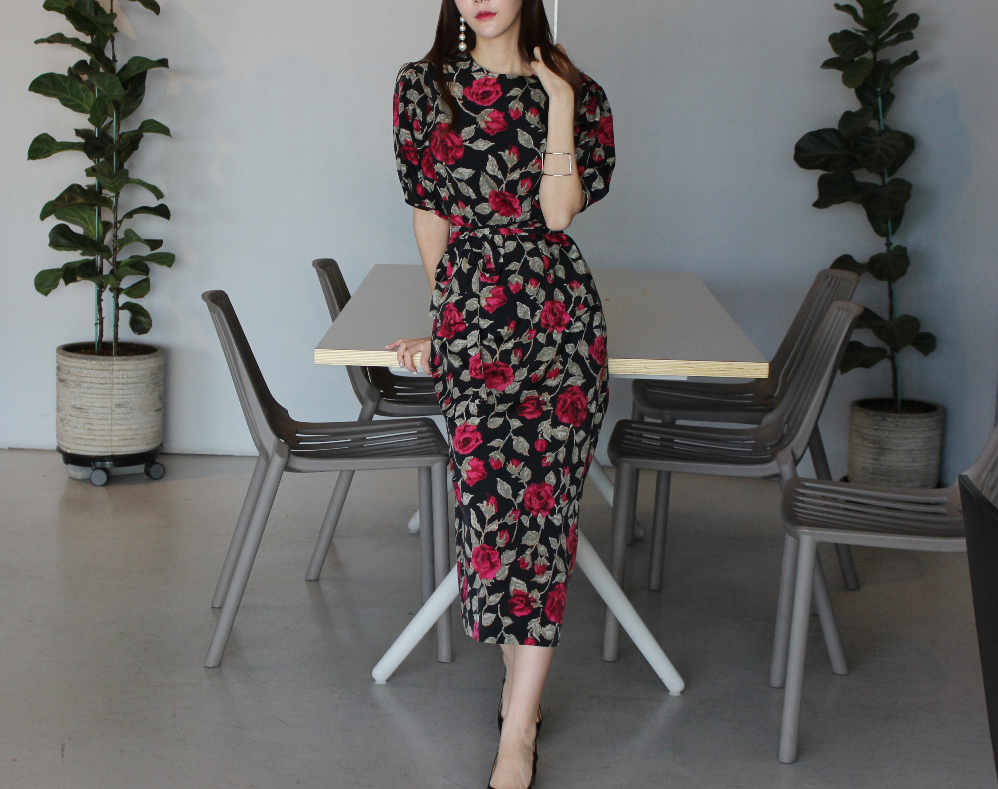 New Women's Dress Elegant H-line Autumn Flower 
