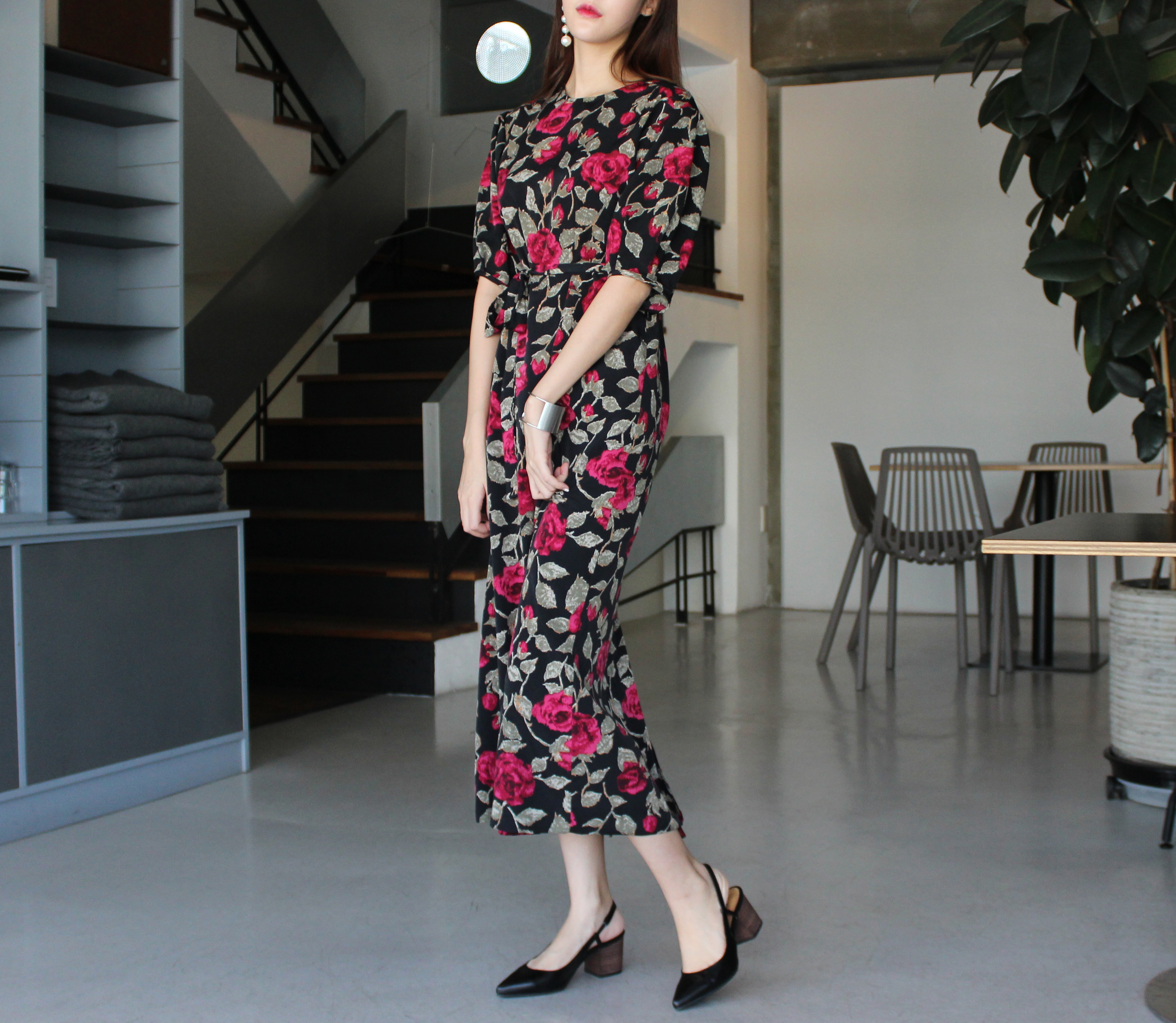 New Women's Dress Elegant H-line Autumn Flower 