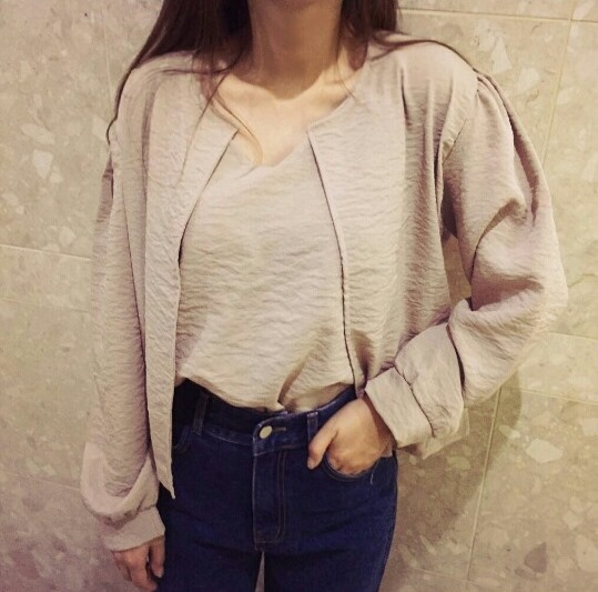 Giselle Shirring Set Blouse Cardigan Women Women A