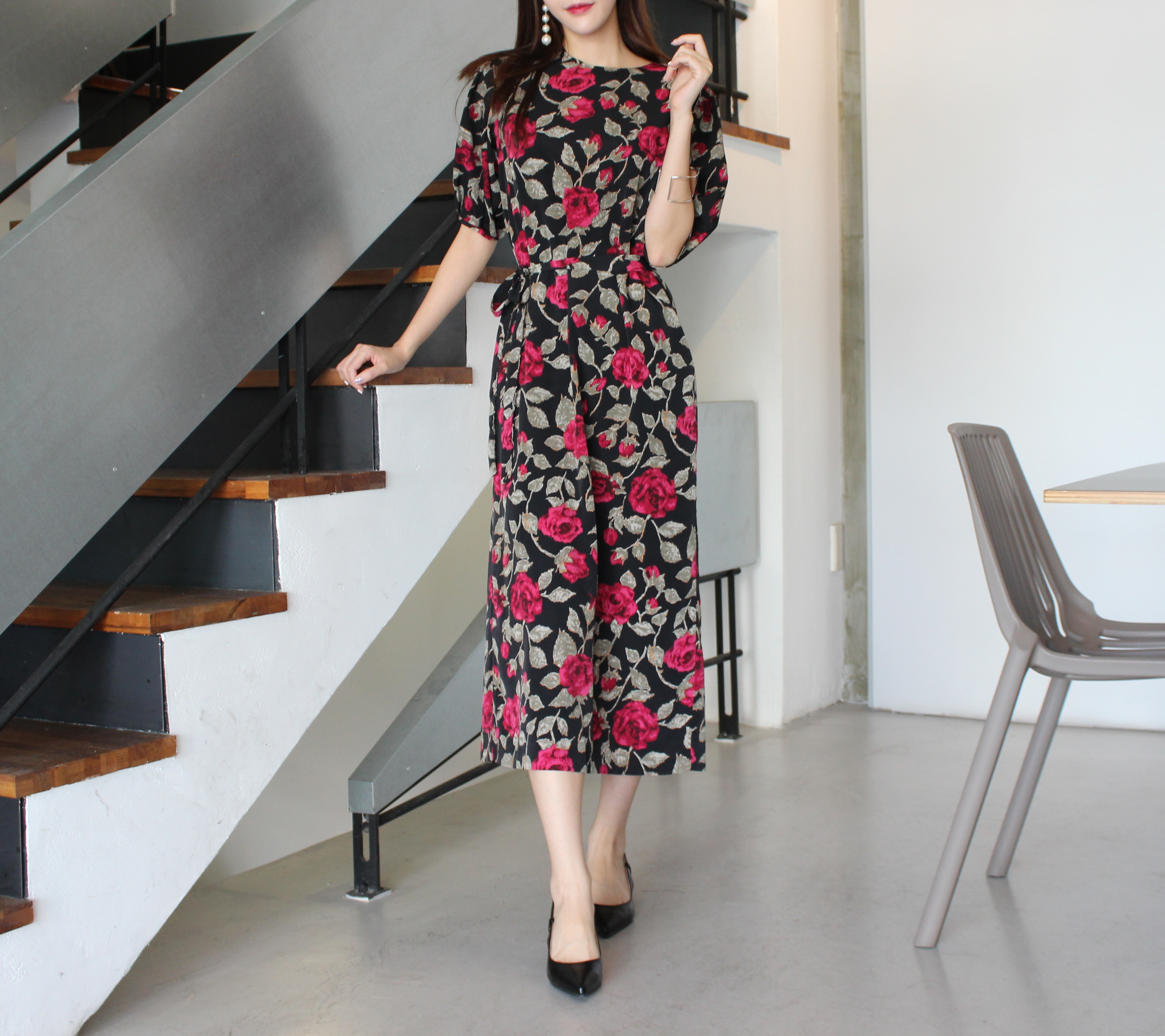 New Women's Dress Elegant H-line Autumn Flower 