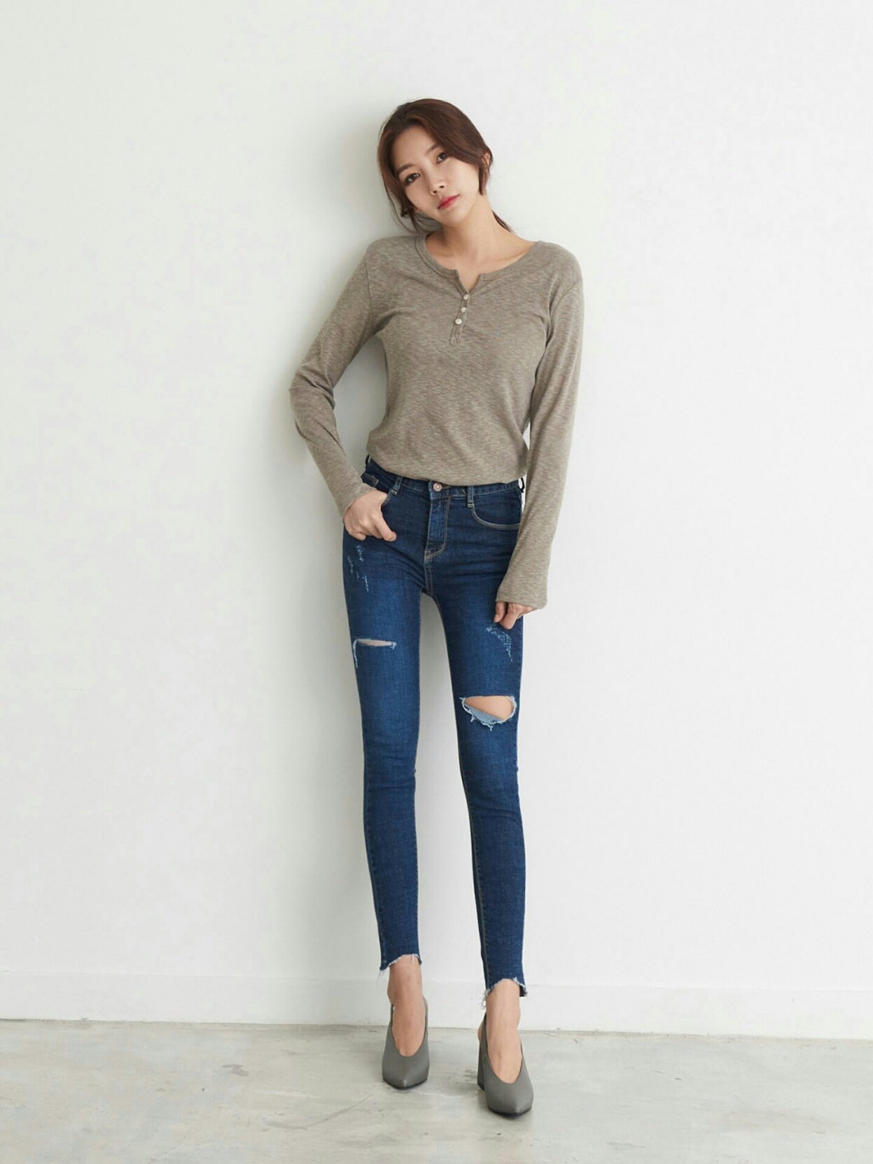 Slim Slab Women's T-shirt Fall Women Button Dai
