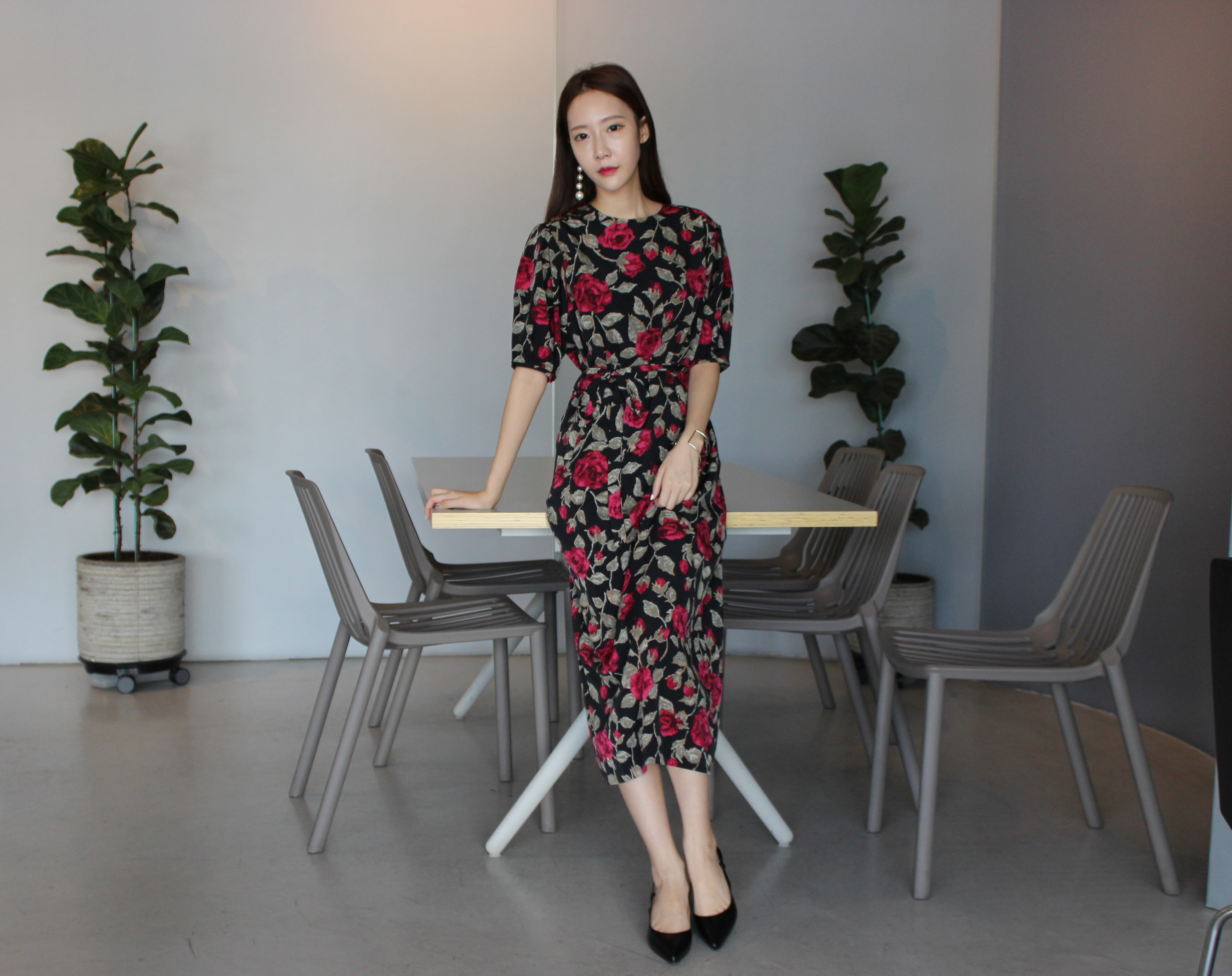New Women's Dress Elegant H-line Autumn Flower 