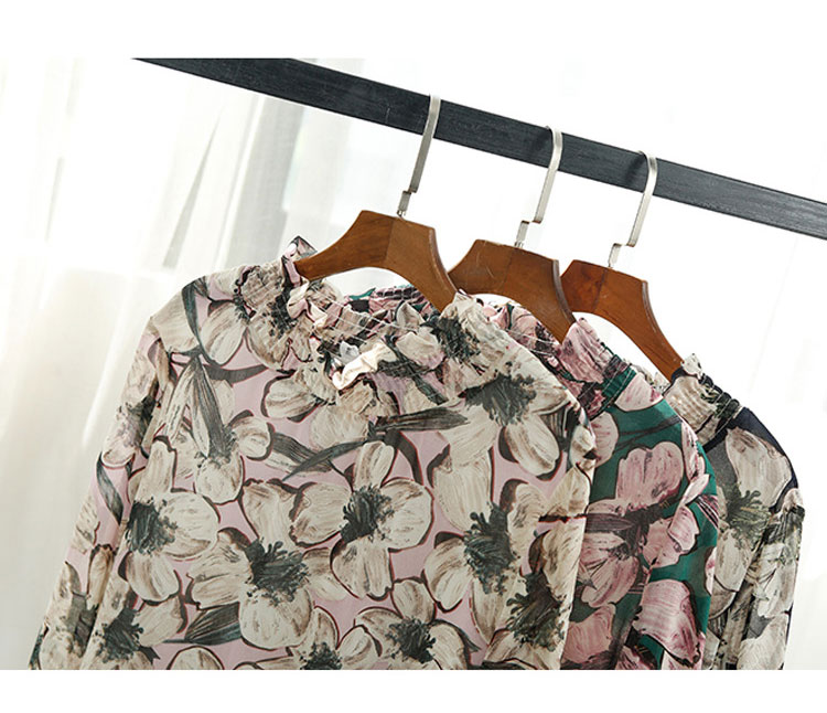 New Women Dress Flower Chiffon Long Dress Green Pi