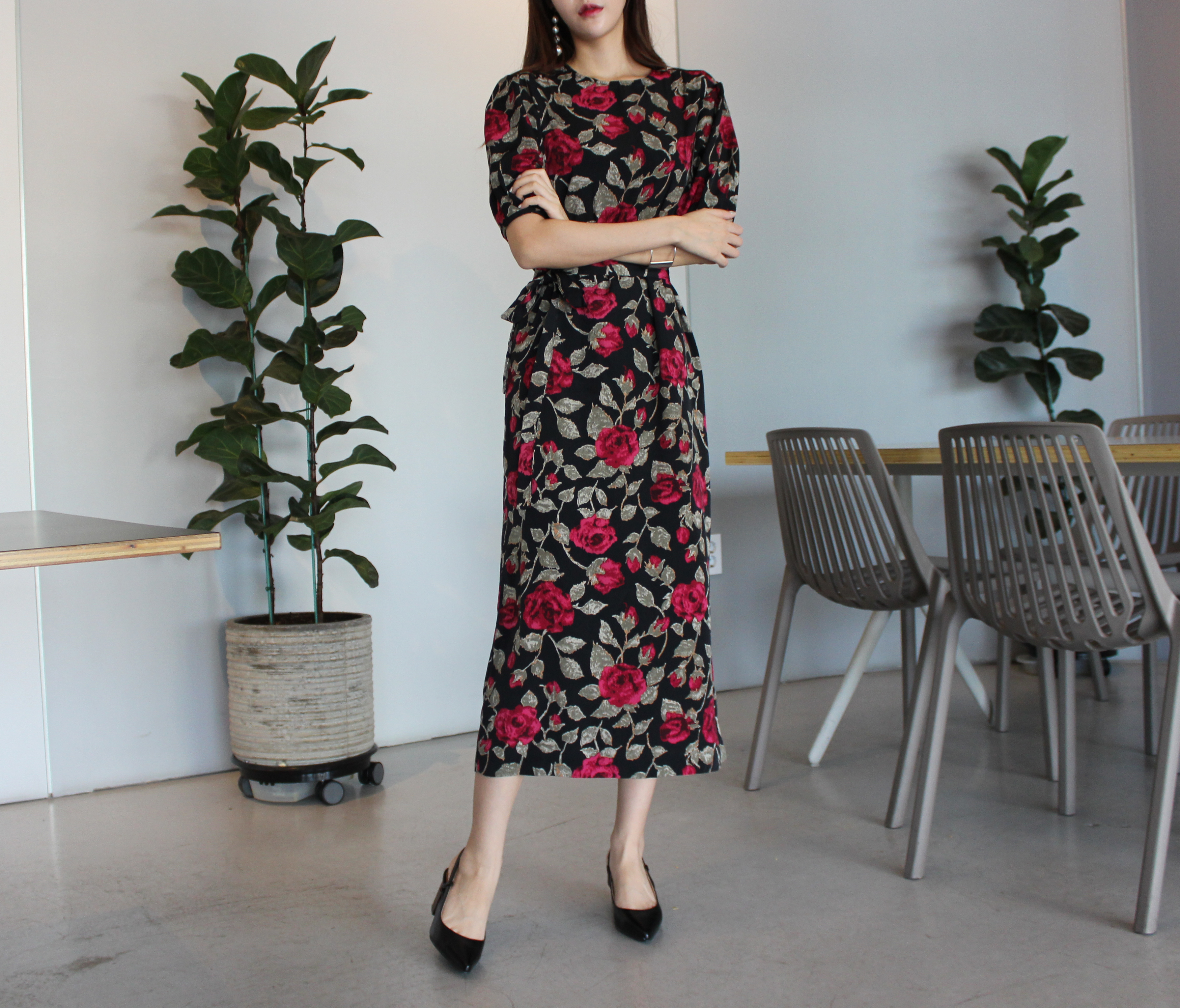 New Women's Dress Elegant H-line Autumn Flower 