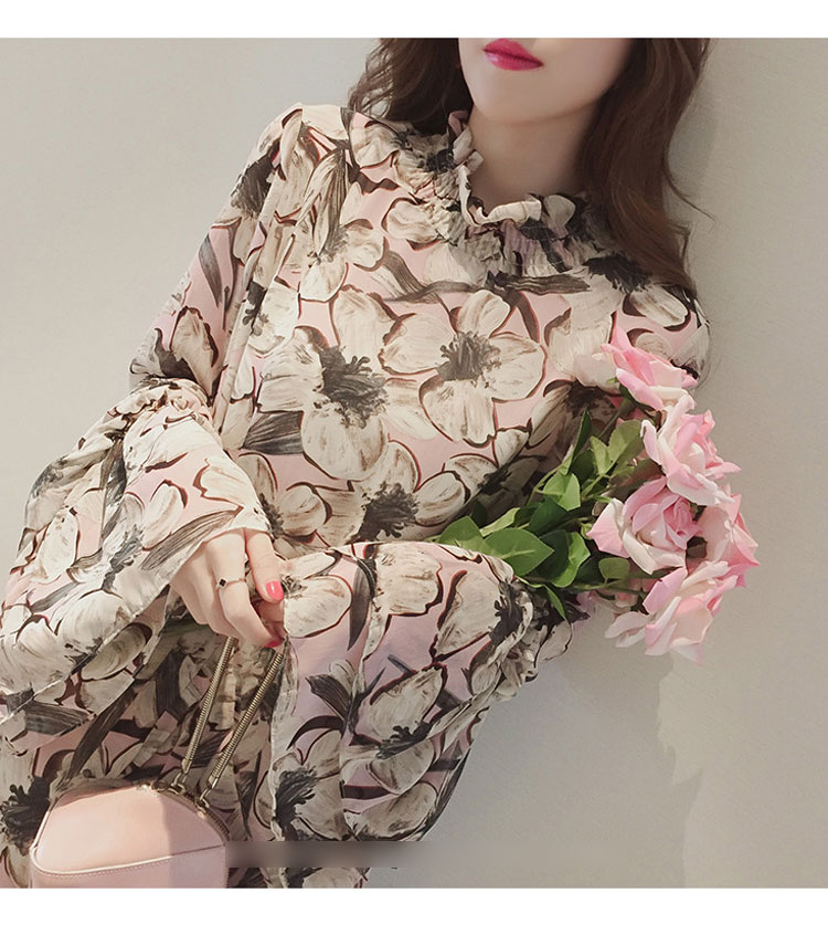 New Women Dress Flower Chiffon Long Dress Green Pi