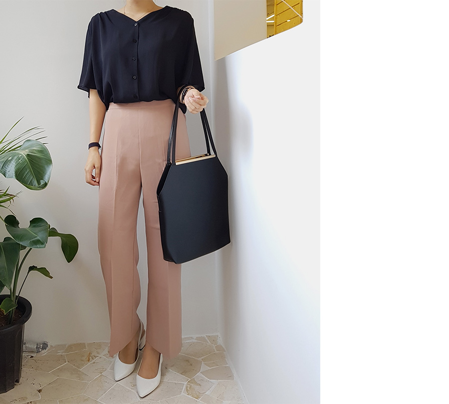 New Women's Pants High waist wide banding slack