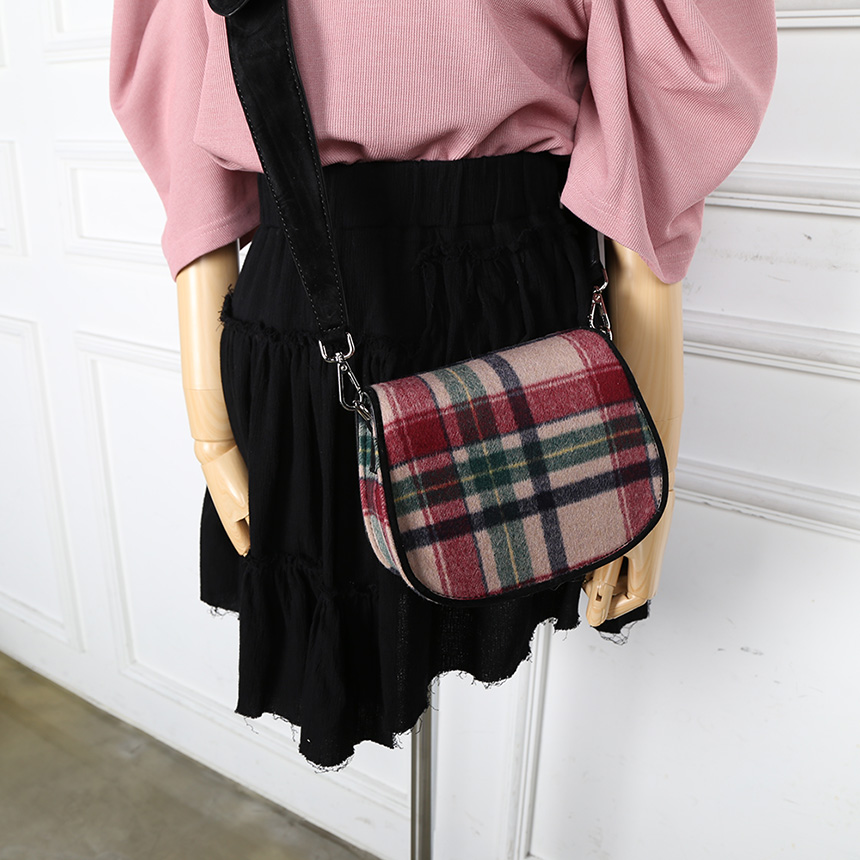 New Women Wool Check Fabric Mini Shoulder Cross Ba