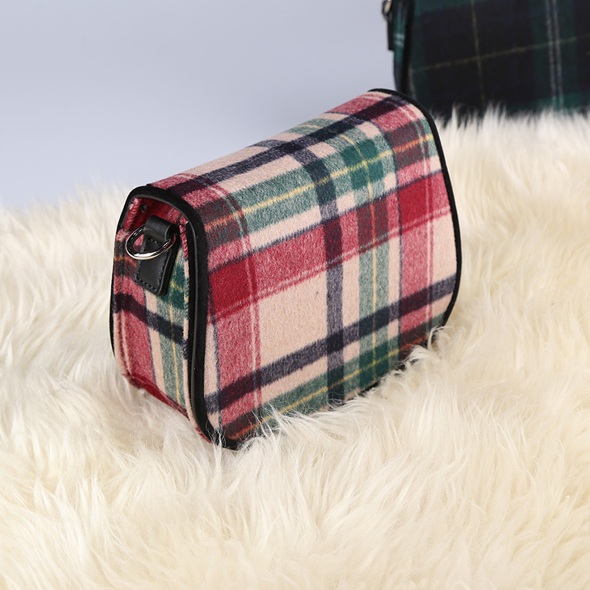 New Women Wool Check Fabric Mini Shoulder Cross Ba