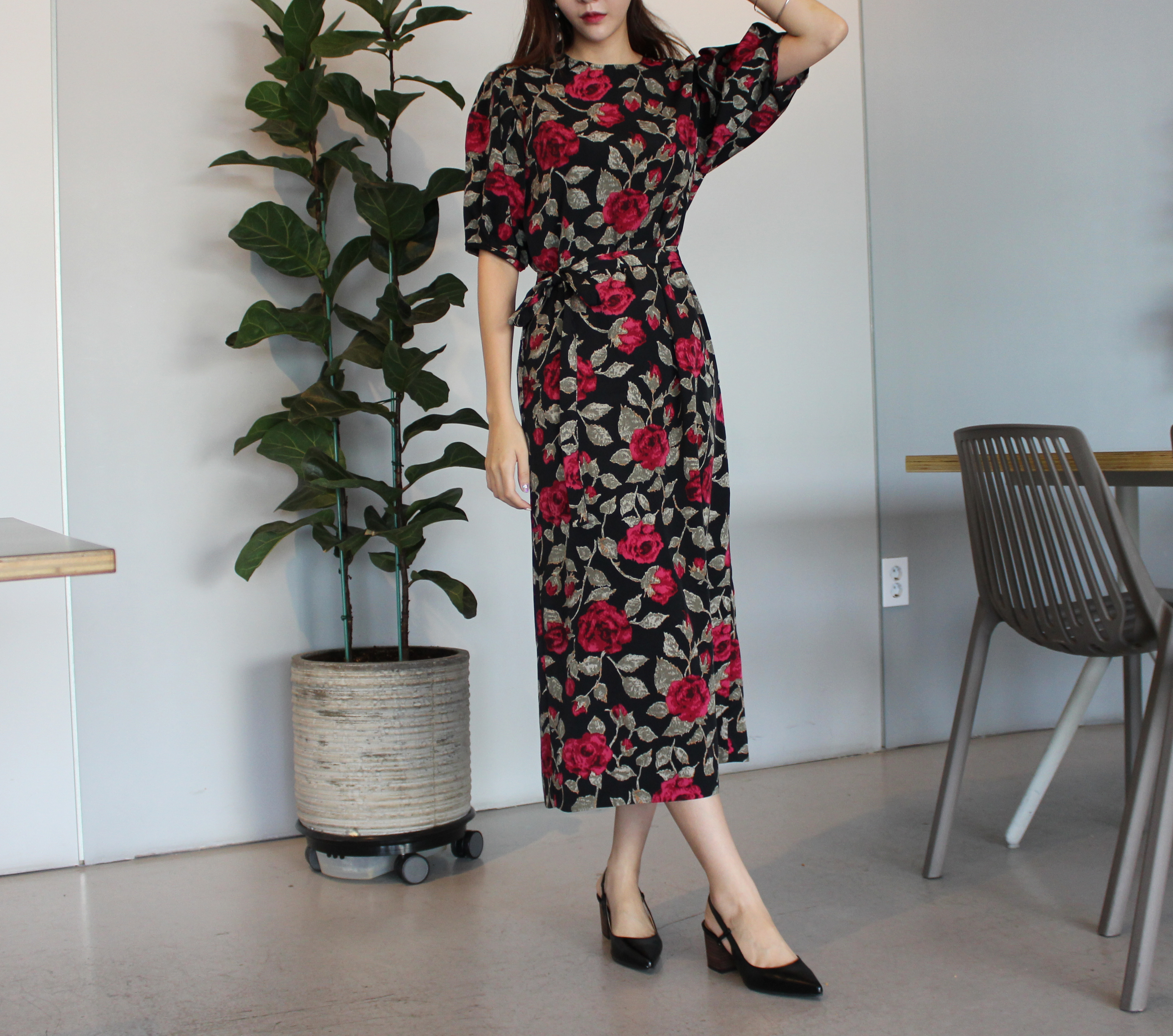 New Women's Dress Elegant H-line Autumn Flower 