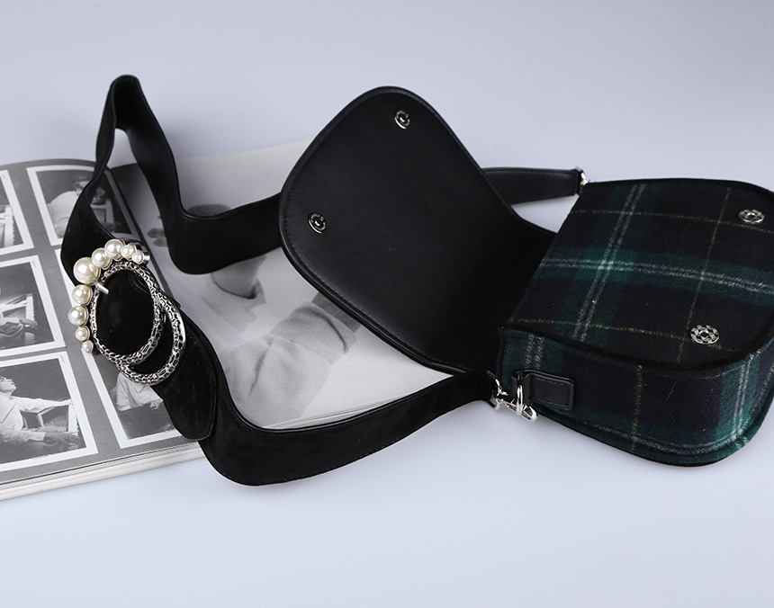 New Women Wool Check Fabric Mini Shoulder Cross Ba