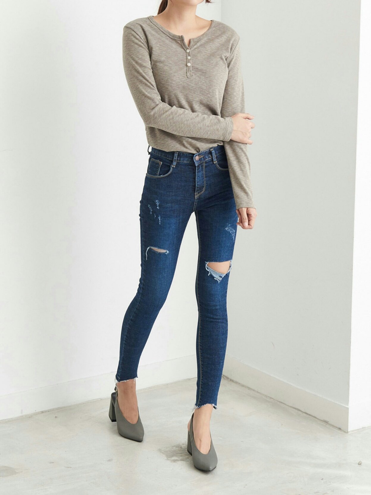 Slim Slab Women's T-shirt Fall Women Button Dai