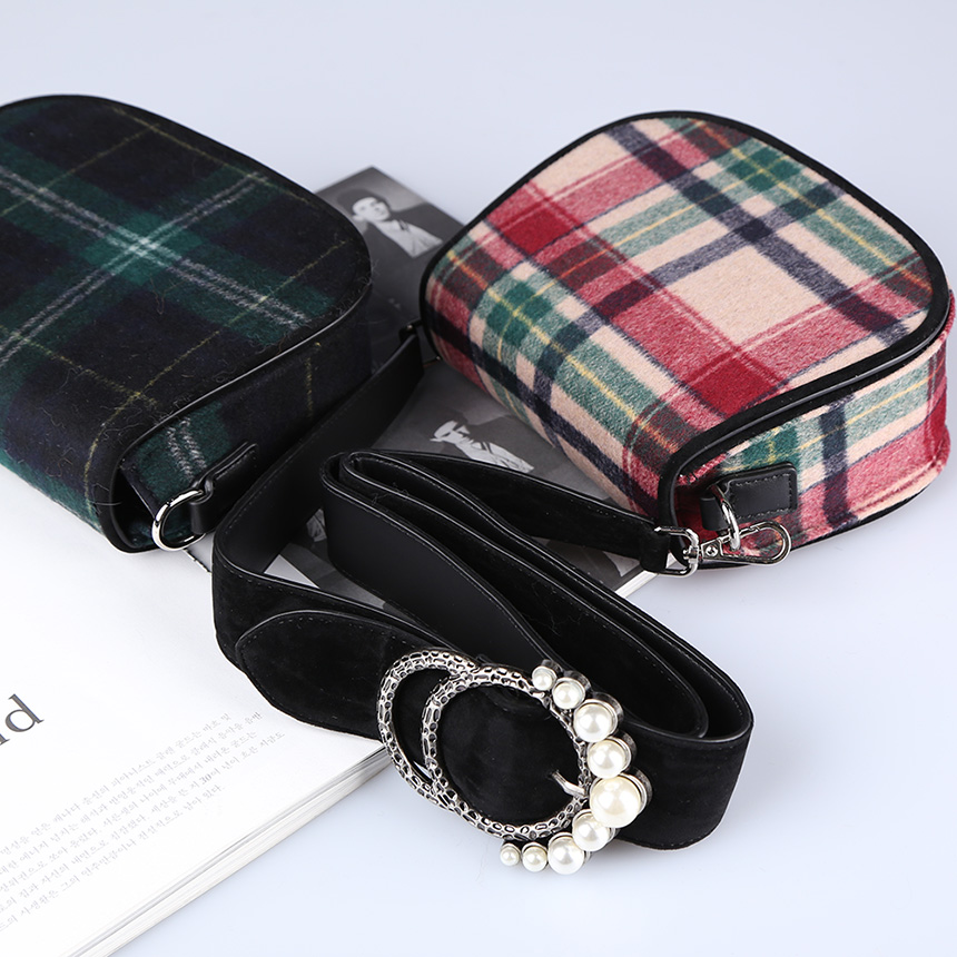 New Women Wool Check Fabric Mini Shoulder Cross Ba