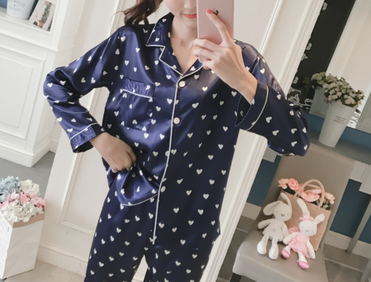 New Heart Pinto long sleeved pajamas Pajamas Navy 