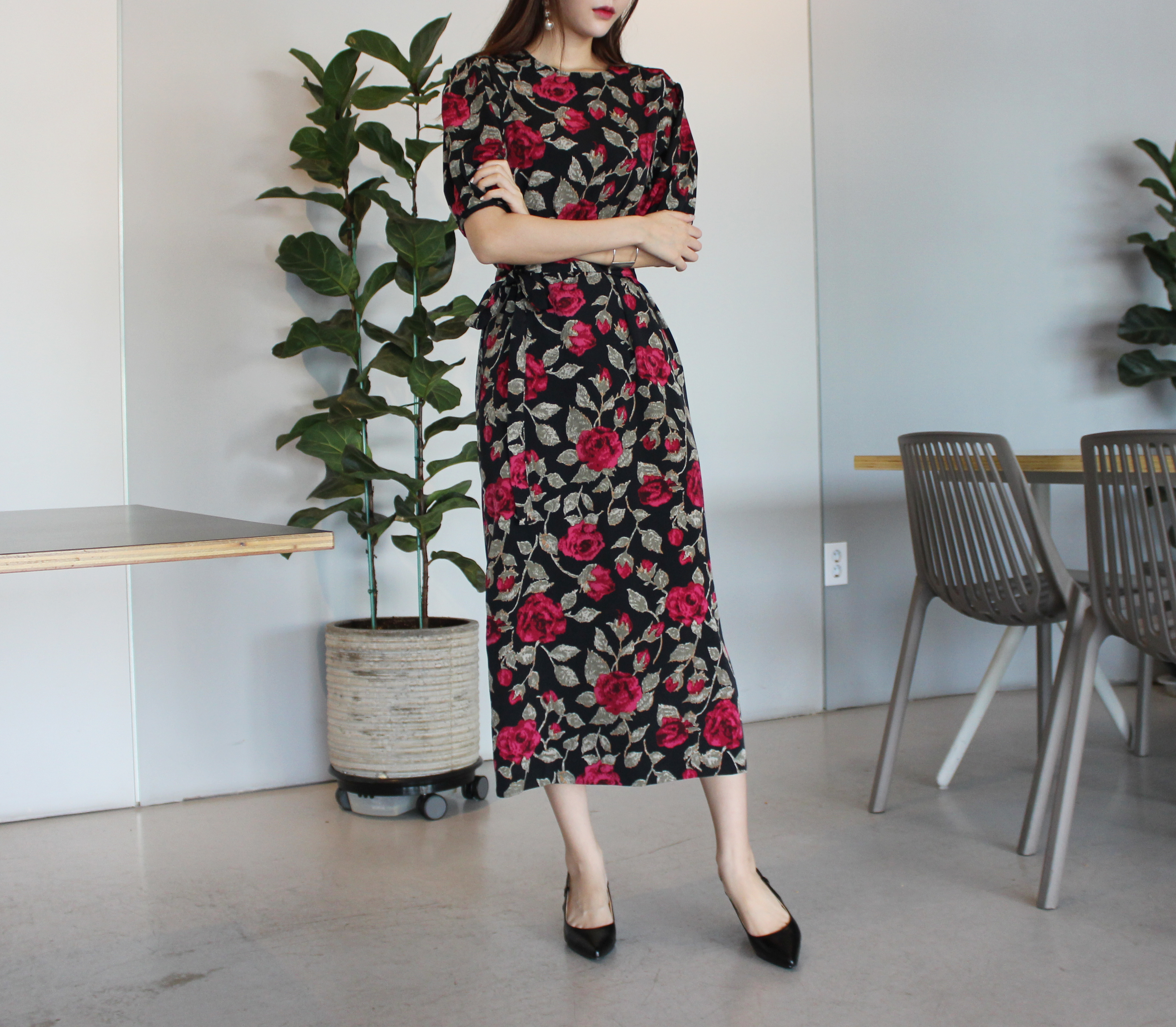 New Women's Dress Elegant H-line Autumn Flower 