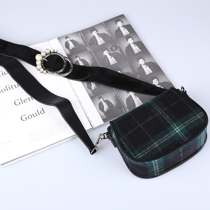 New Women Wool Check Fabric Mini Shoulder Cross Ba