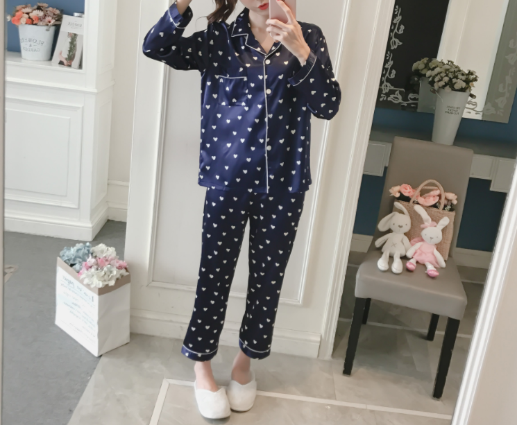 New Heart Pinto long sleeved pajamas Pajamas Navy 