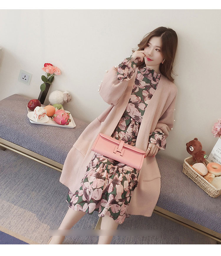 New Women Dress Flower Chiffon Long Dress Green Pi