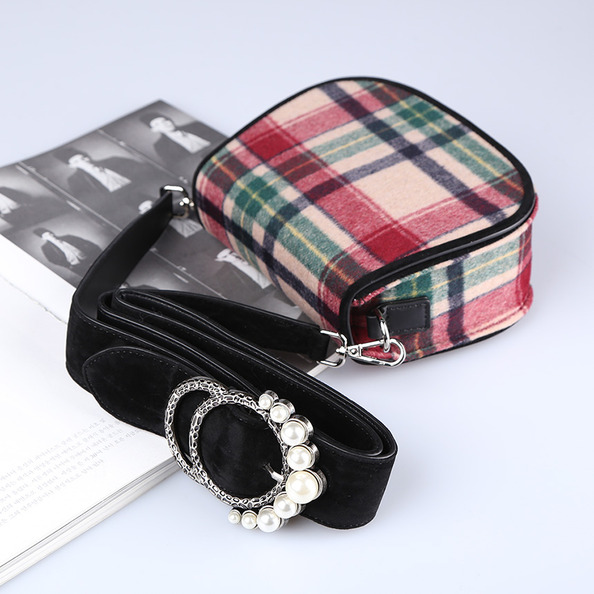 New Women Wool Check Fabric Mini Shoulder Cross Ba