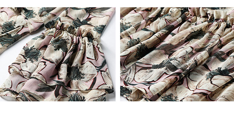 New Women Dress Flower Chiffon Long Dress Green Pi