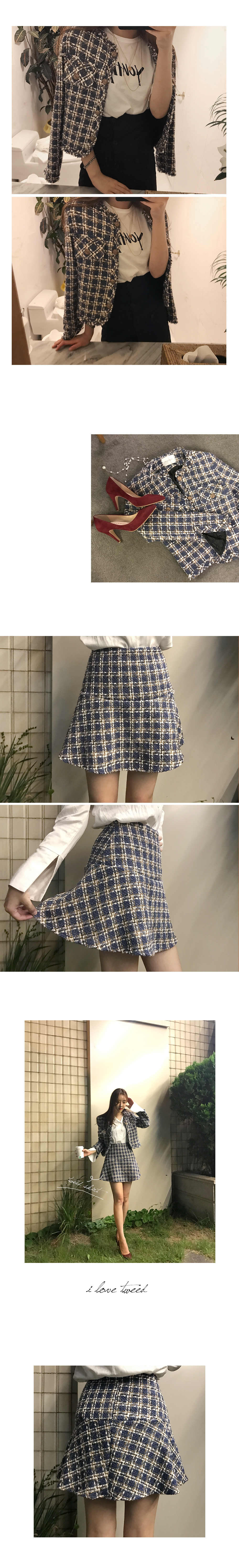 Cell Love Tweed Set Coordination Jacket Skirt Dres