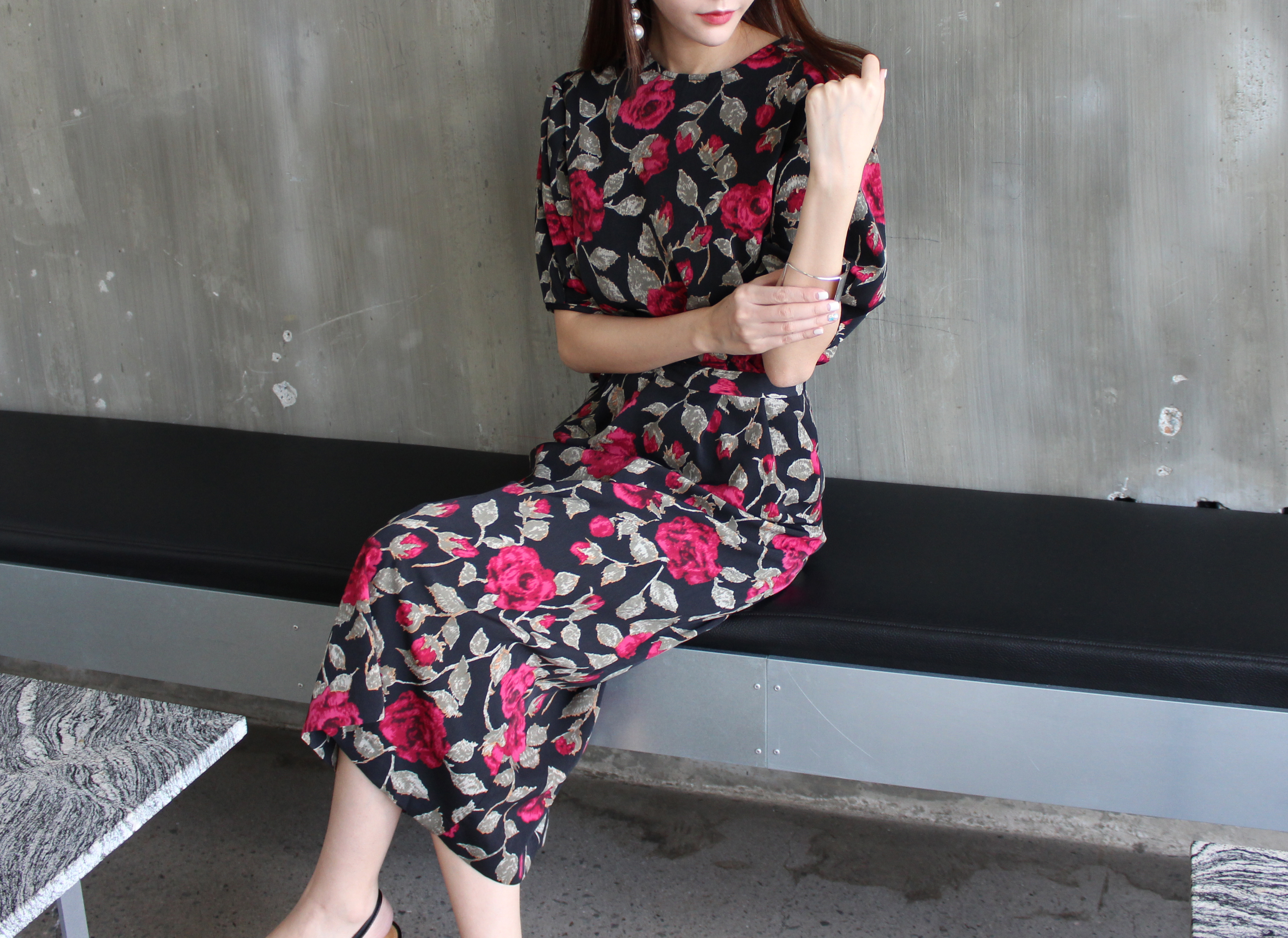 New Women's Dress Elegant H-line Autumn Flower 