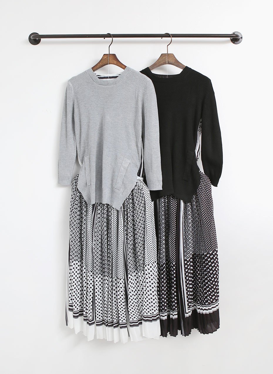 20s to 30s Premium Jein Knit Chiffon Long Dress On