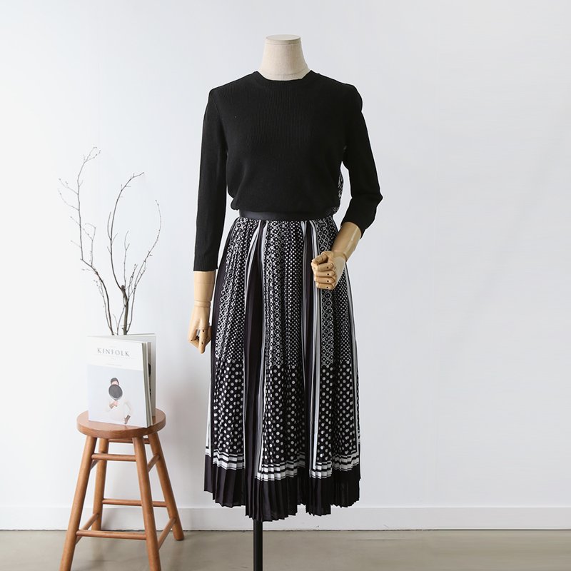 20s to 30s Premium Jein Knit Chiffon Long Dress On