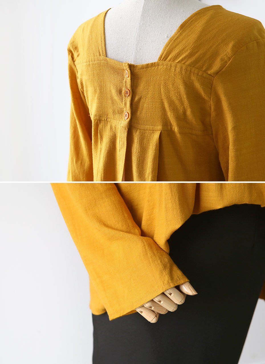 NEW FASHION LADY GIRL Blouse Square Neck Pleated B