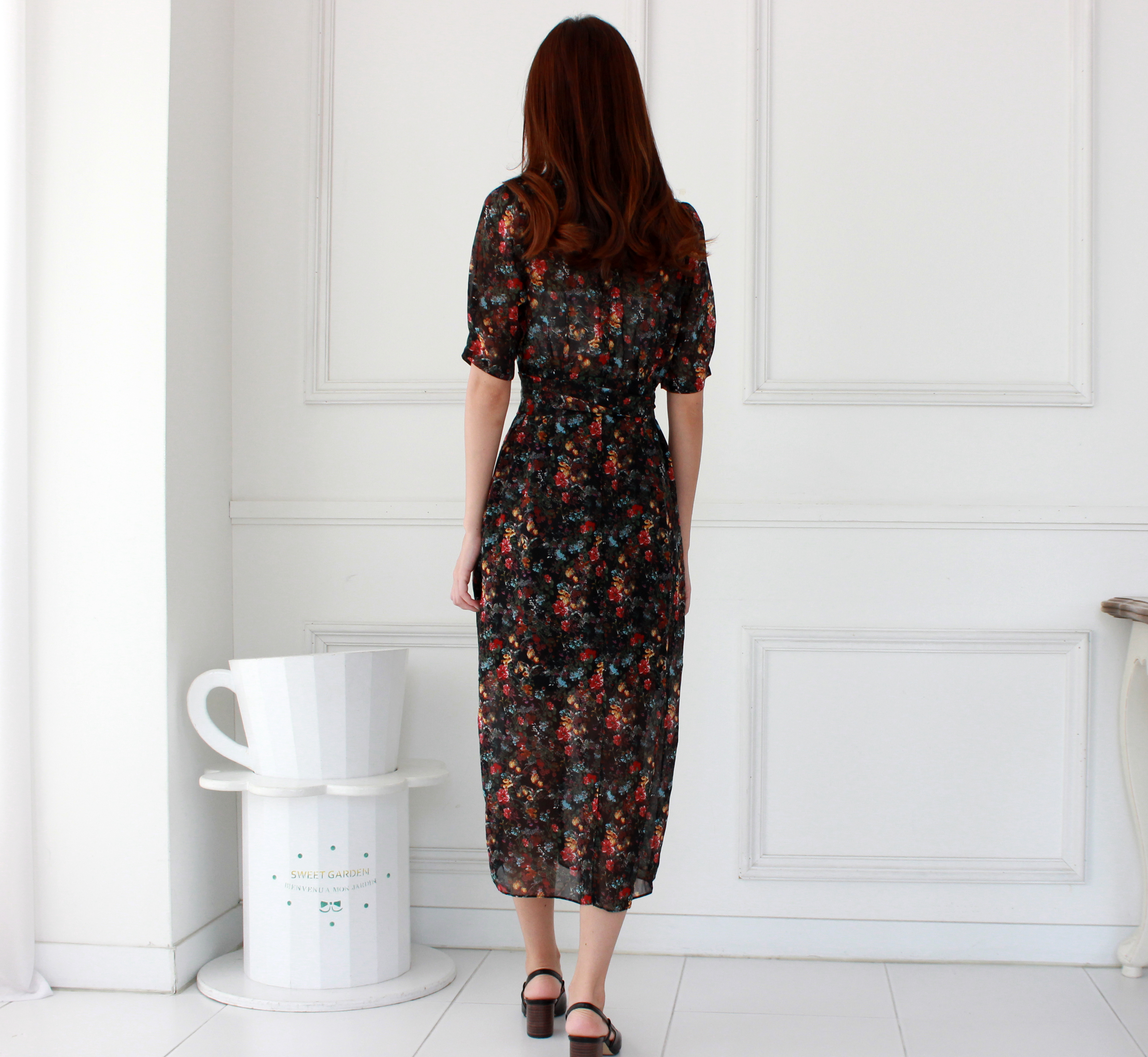 Guest Chiffon Flower Wrap Long Dress Red, Black, B