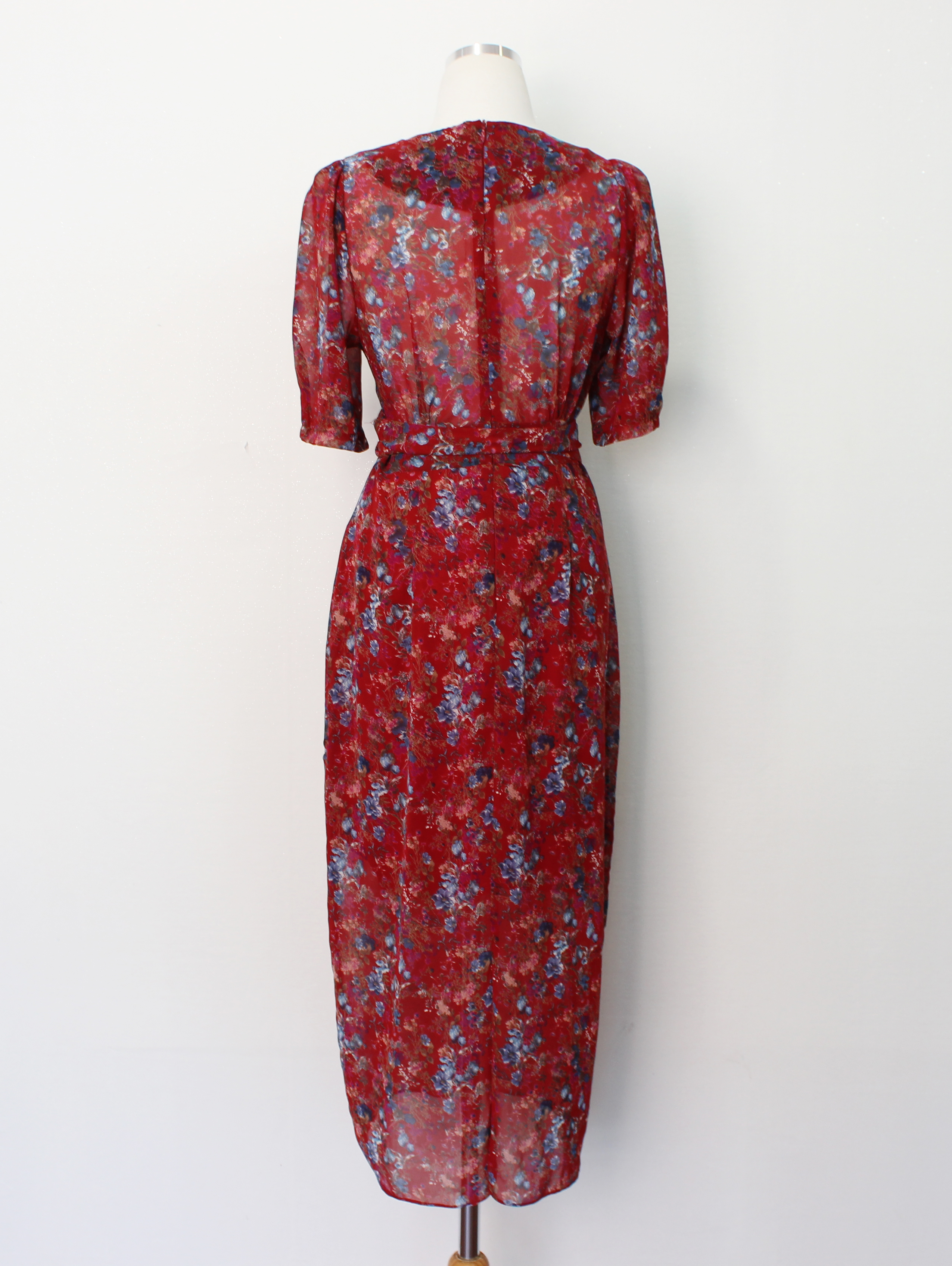 Guest Chiffon Flower Wrap Long Dress Red, Black, B