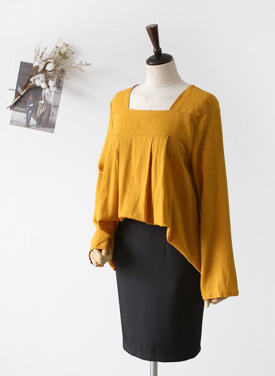 NEW FASHION LADY GIRL Blouse Square Neck Pleated B