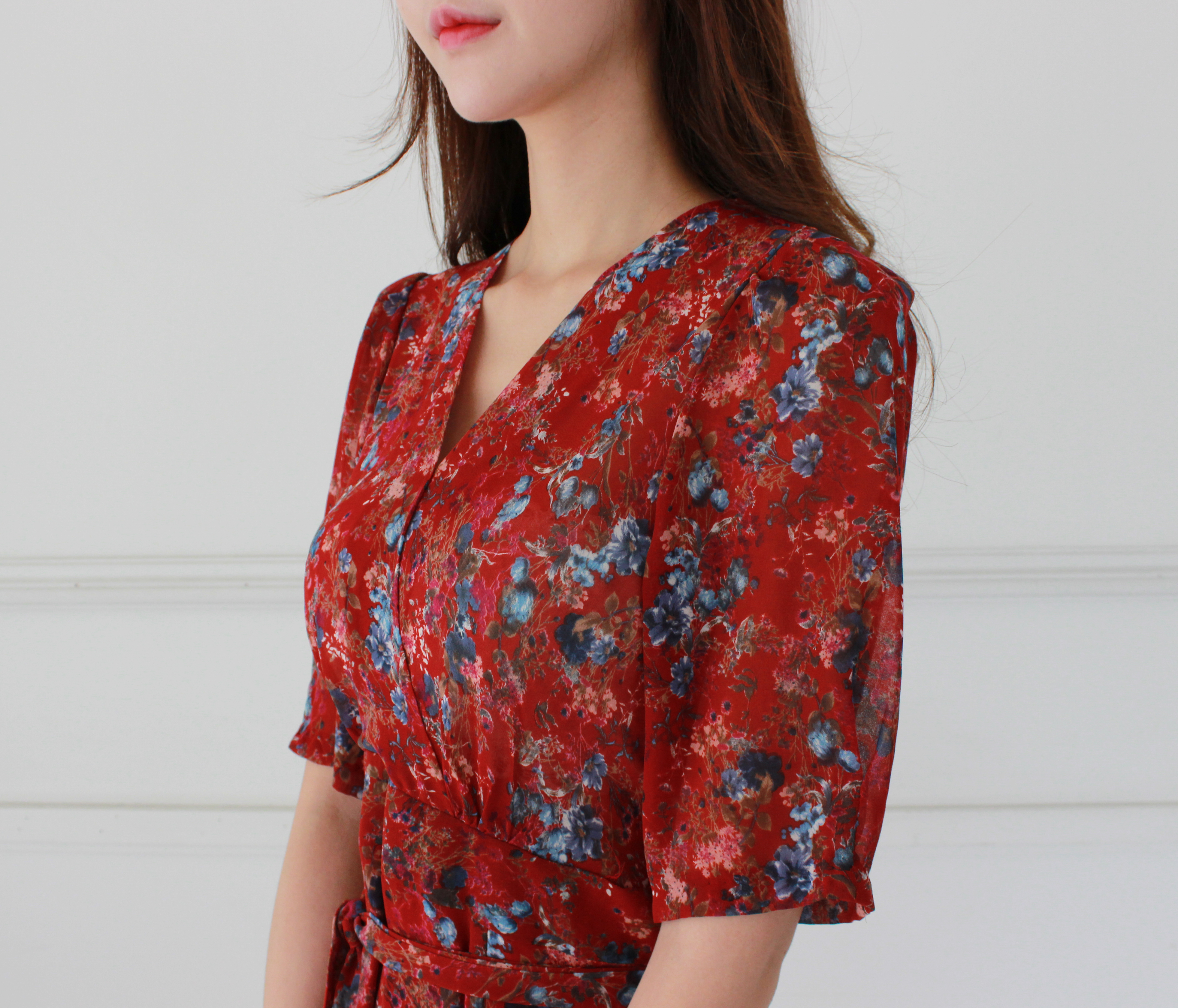 Guest Chiffon Flower Wrap Long Dress Red, Black, B