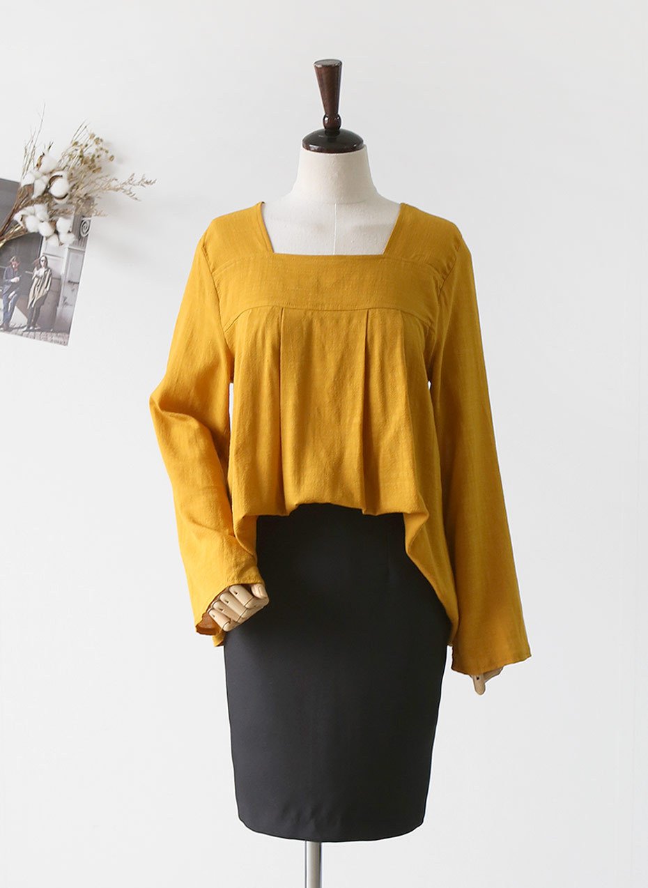 NEW FASHION LADY GIRL Blouse Square Neck Pleated B