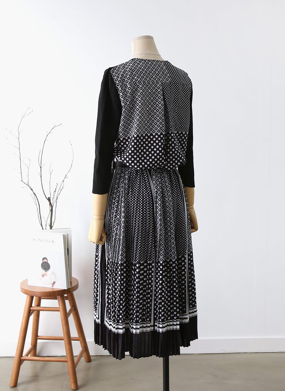 20s to 30s Premium Jein Knit Chiffon Long Dress On