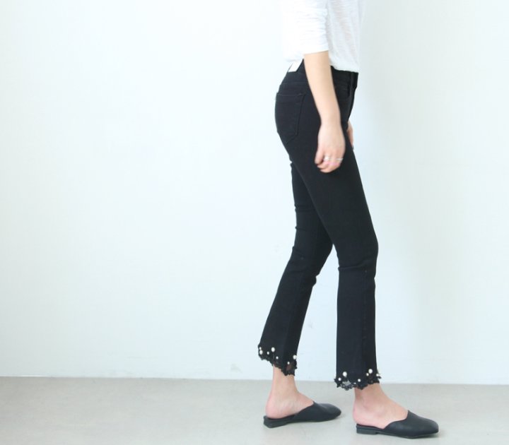 Women Jeans Pants Busting in the waist pearl boots