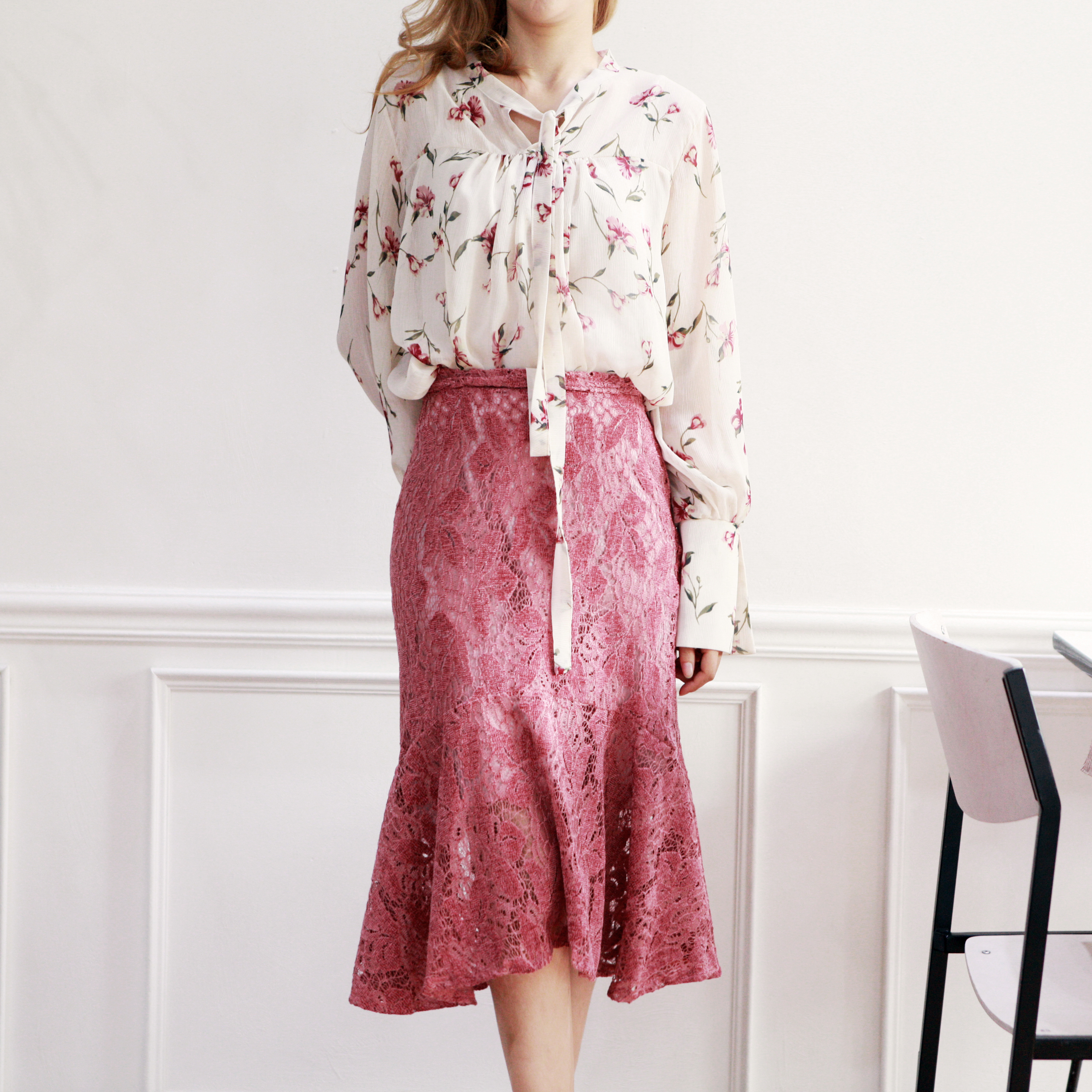 Wedding look frills chiffon flower blouse ribbon g