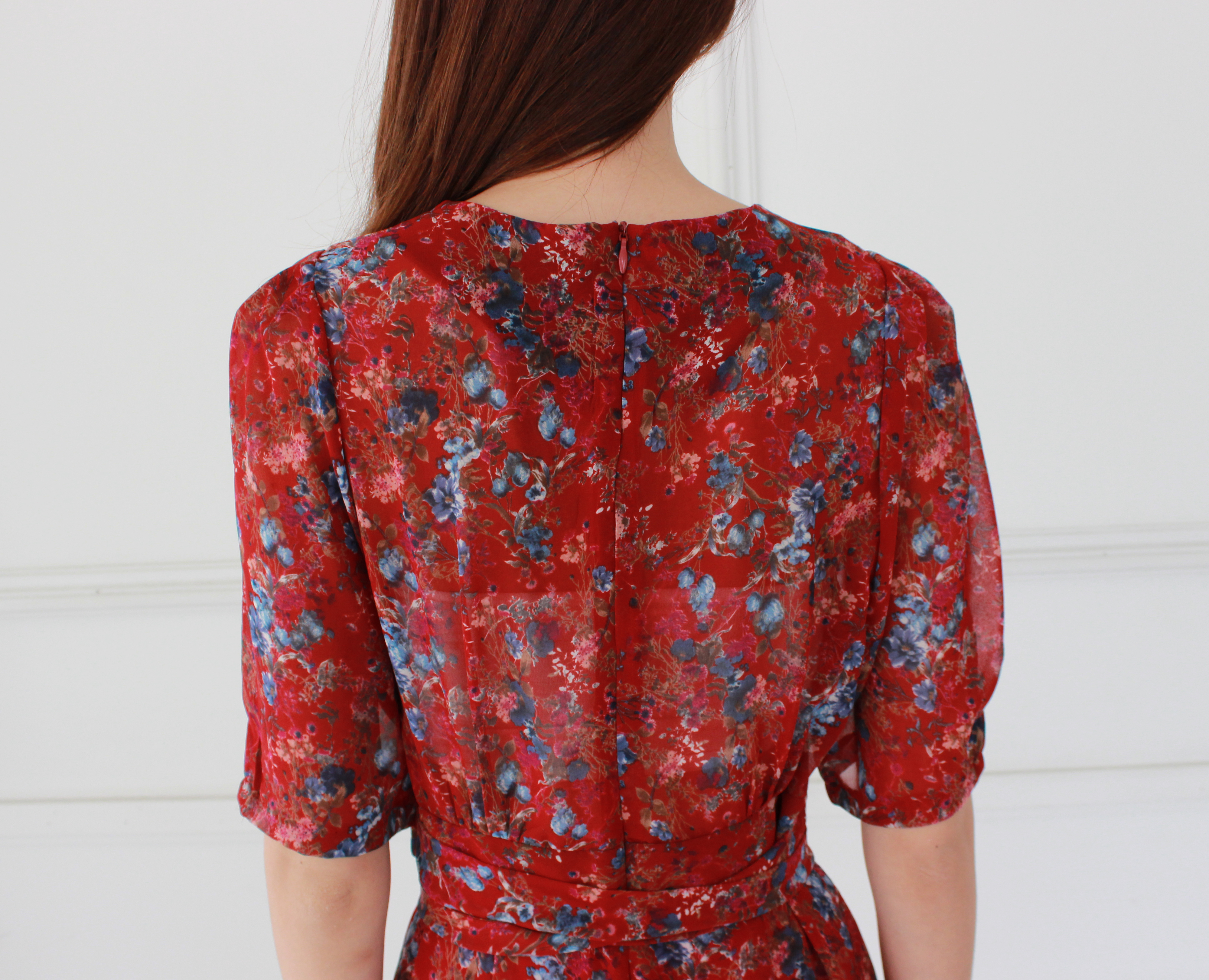 Guest Chiffon Flower Wrap Long Dress Red, Black, B