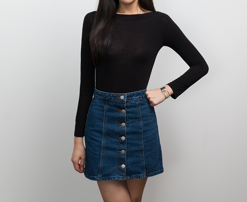 Denim Skirt Needle A line button Denim skirt Denim