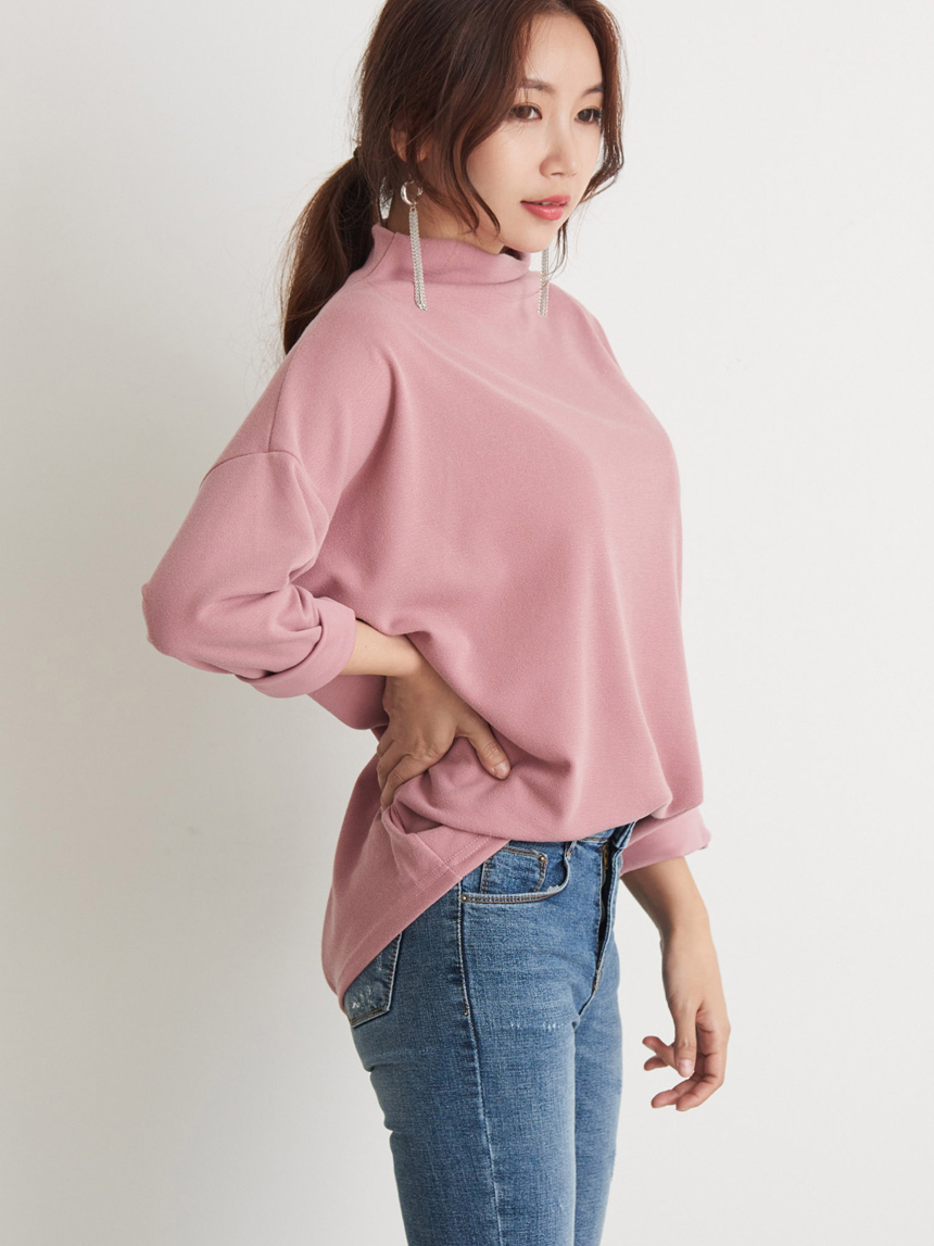 Half Neck Polar Long Sleeve Box T-shirt Women's