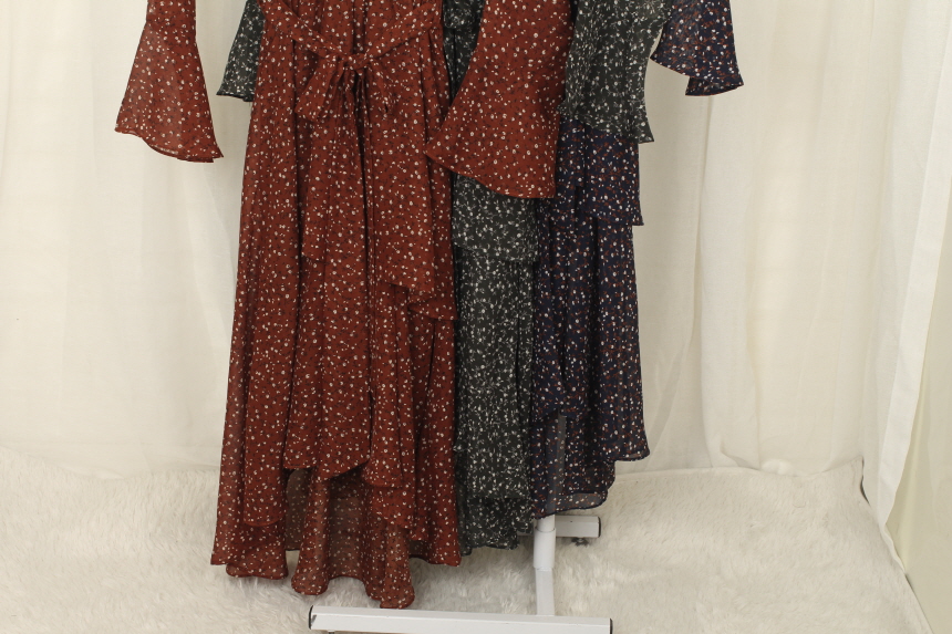 New Women Dress Flower Chiffon Autumn Long Dress R