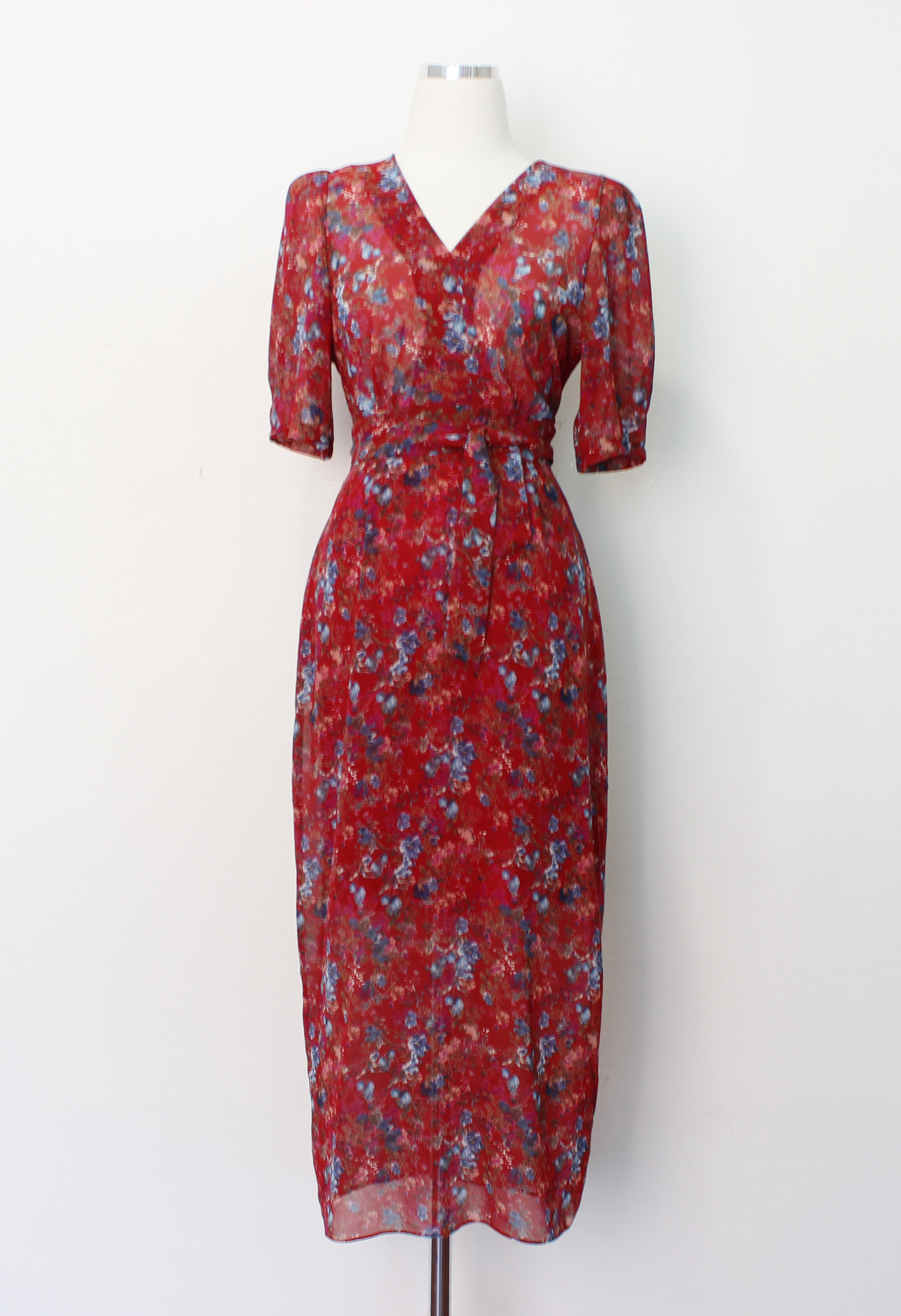 Guest Chiffon Flower Wrap Long Dress Red, Black, B