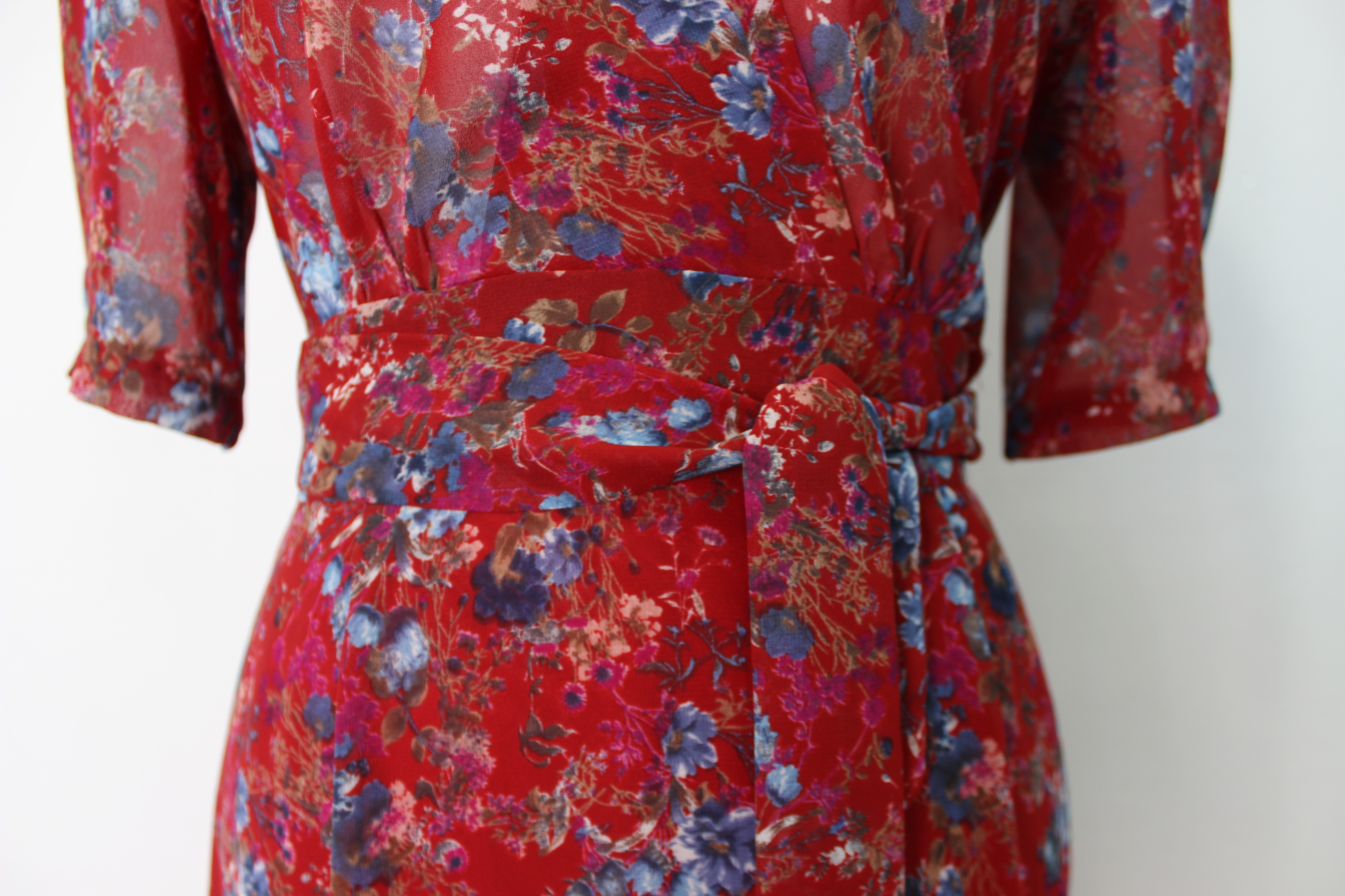 Guest Chiffon Flower Wrap Long Dress Red, Black, B