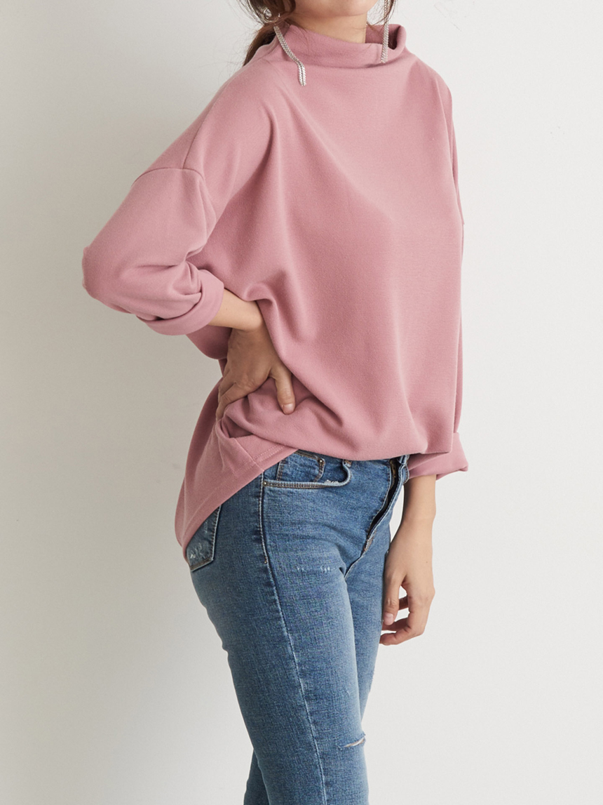 Half Neck Polar Long Sleeve Box T-shirt Women's