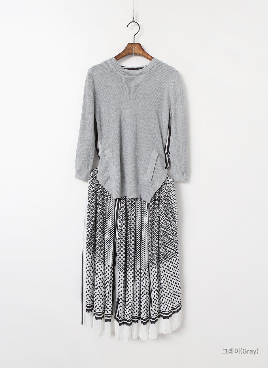 20s to 30s Premium Jein Knit Chiffon Long Dress On