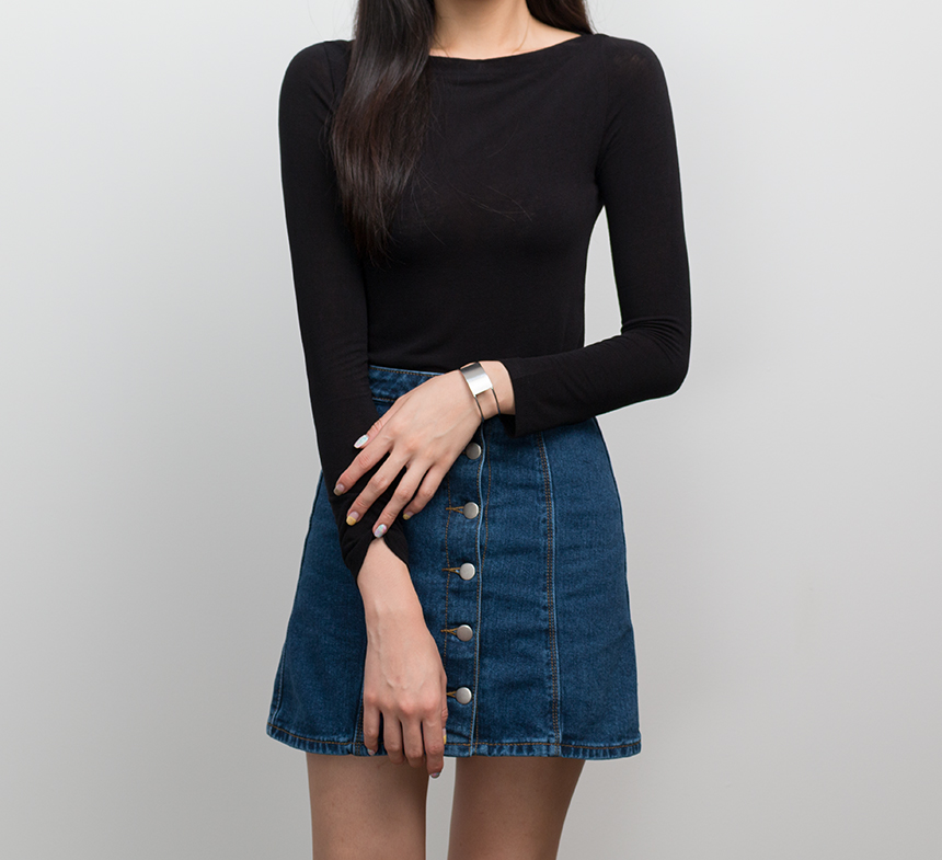 Denim Skirt Needle A line button Denim skirt Denim