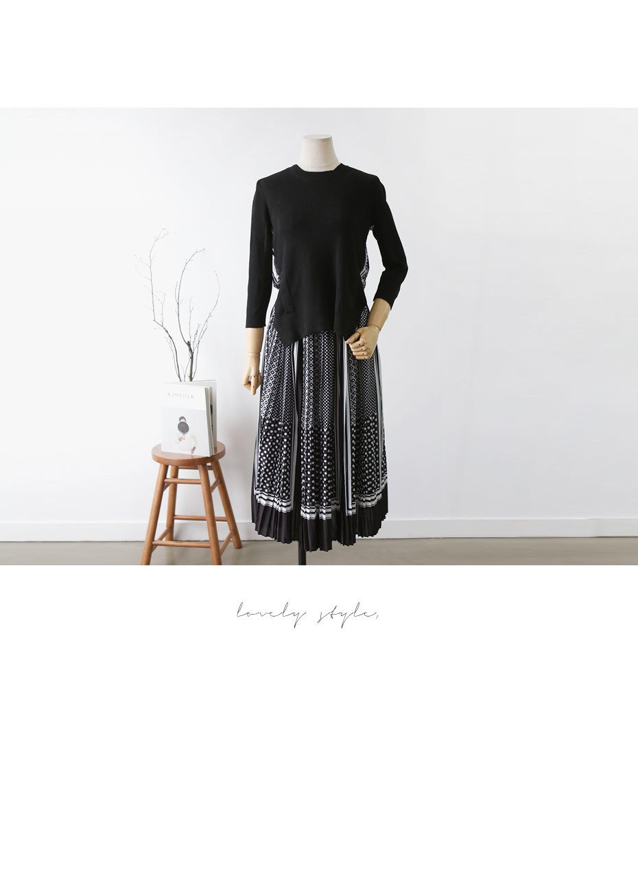 20s to 30s Premium Jein Knit Chiffon Long Dress On